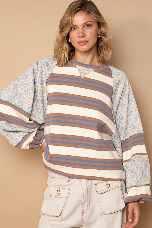 Women's Color Matching Printed Top Loose Long Sleeve