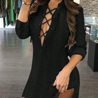 Color Cross Tie Cuff Simple Long Sleeve Blouse Women Shirt