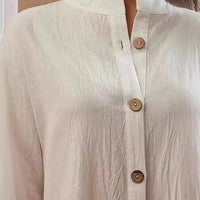 Stand-up Collar 34 Sleeve Shirt Button Casual Dress