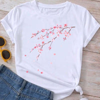 Flower Plant Bottoming Shirt Half Sleeve Simple Cartoon