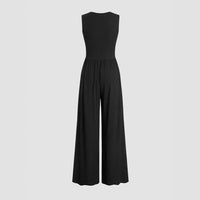 Women's Deep V-neck Pleated Stretch Body Shaping Wide Leg Jumpsuit