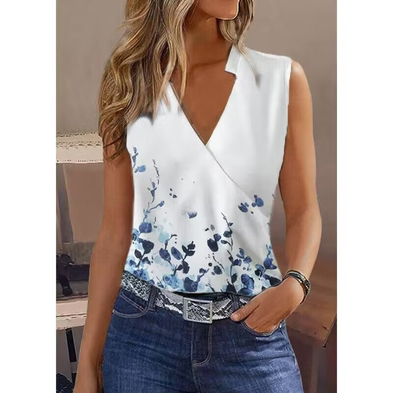 Women's New Solid Color Sleeveless Shirt Fashion V-neck Vest - Chic Angle