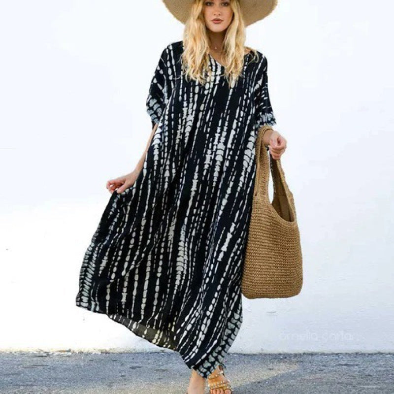 Rayon Printed Blooming Loose Vacation Robe Beach Dress Bikini Sun Protection Shirt