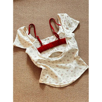 Pure Desire Floral Square Collar Shoulder Short-sleeved T-shirt Women's Summer With Chest Pad - Chic Angle
