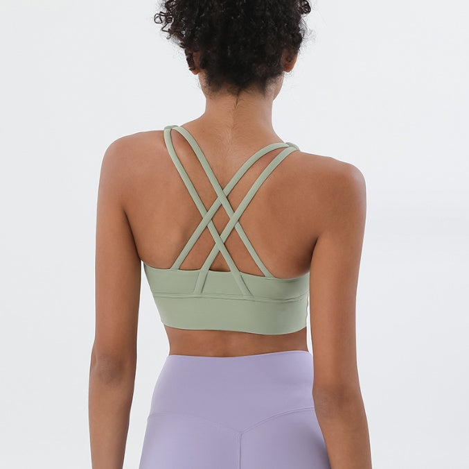 Cross Shockproof Gathered Yoga Beauty Back Bra