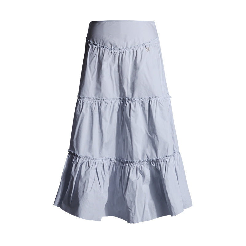 Ice Blue Pleated A- Line Ruffled Tiered Skirt
