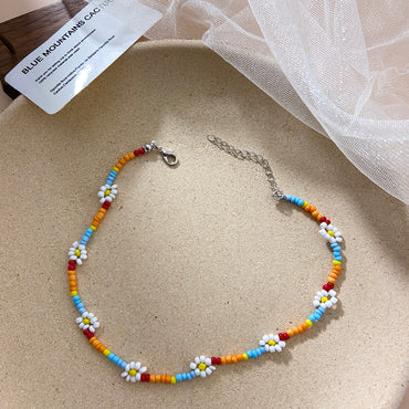 Creative Rice Bead Woven Flower Geometric Necklace