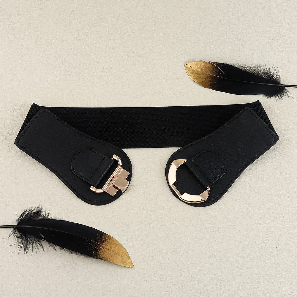New Autumn And Winter Women's Wide Belt Metal Curved Buckle Belt With Suit Jacket Elastic Elastic Comfortable Waist