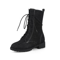 Women's Denim Front Lace-up Low Heel Martin Boots