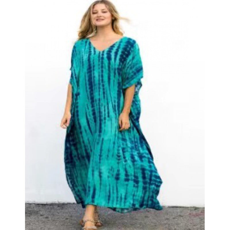 Rayon Printed Blooming Loose Vacation Robe Beach Dress Bikini Sun Protection Shirt