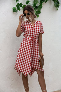 Original Design V-Neck Plaid Irregular Dress