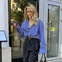 French Style Blue Striped Shirt Design Sense Niche