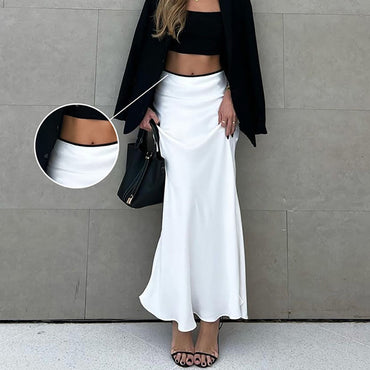 European And American Elegant White Satin Satin Skirt Simple Drape Fishtail