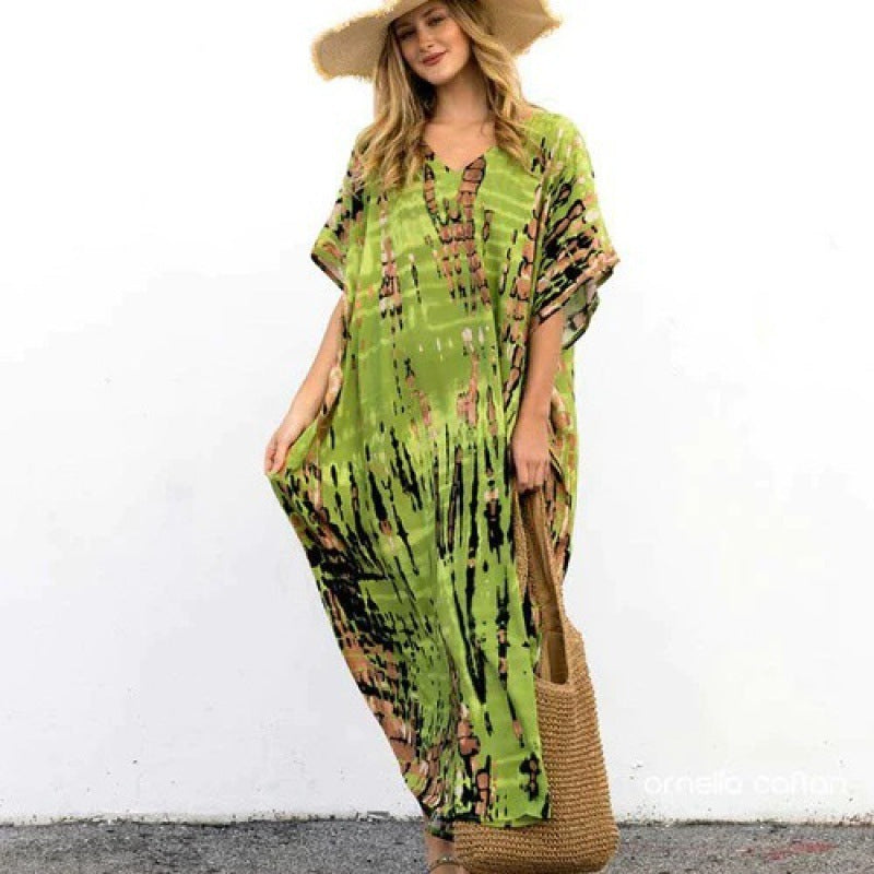 Rayon Printed Blooming Loose Vacation Robe Beach Dress Bikini Sun Protection Shirt