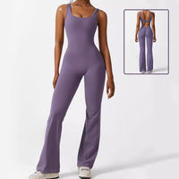 Women Sleeveless Flare Jumpsuits Fitness Yoga Long Pants - Chic Angle