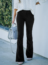 Women's Solid Color High Waist Slim Fit Micro Flared Pants