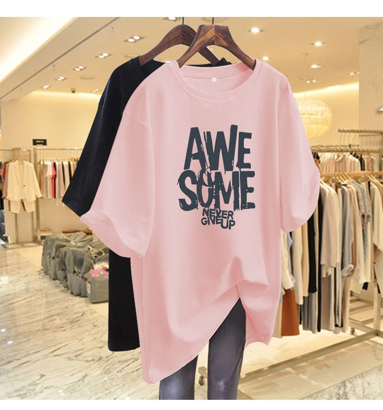 Simple American Letter Crew Neck Cotton T-shirt