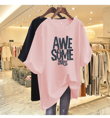 Simple American Letter Crew Neck Cotton T-shirt