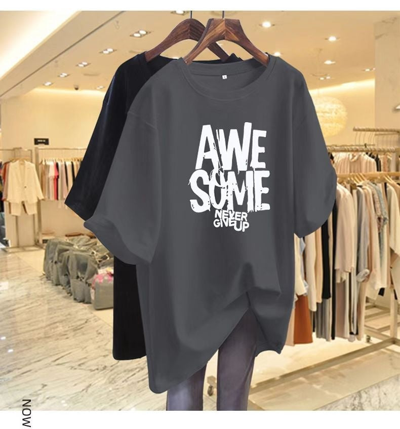 Simple American Letter Crew Neck Cotton T-shirt