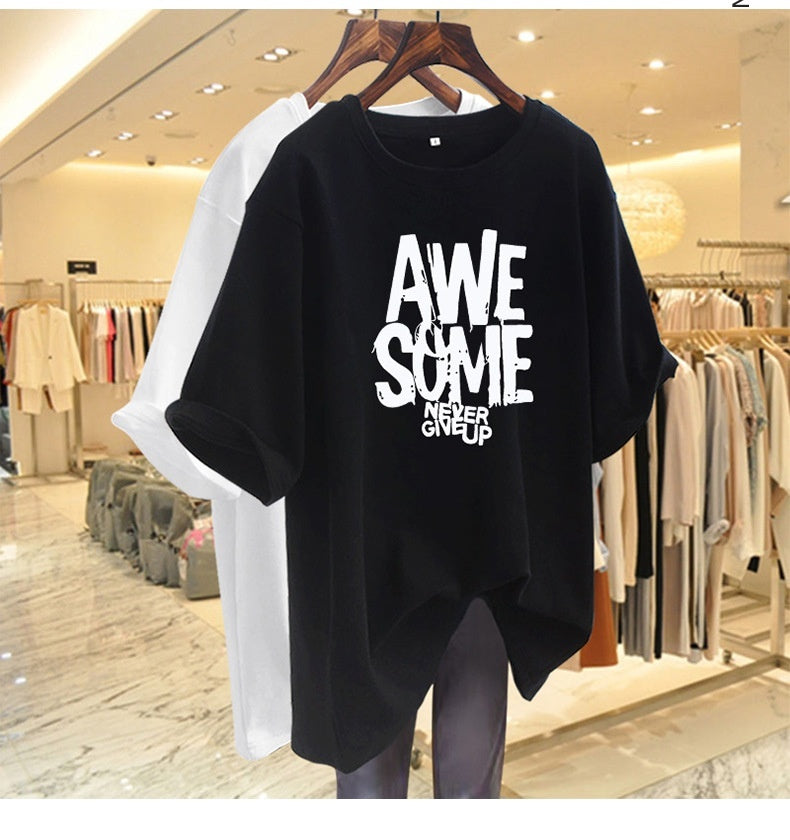 Simple American Letter Crew Neck Cotton T-shirt