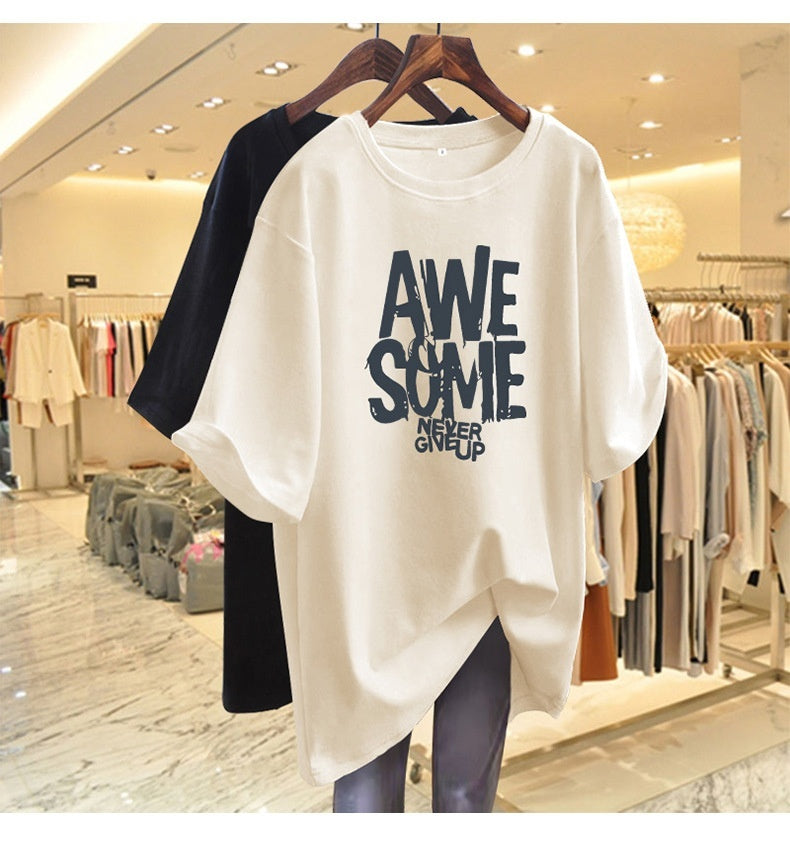 Simple American Letter Crew Neck Cotton T-shirt
