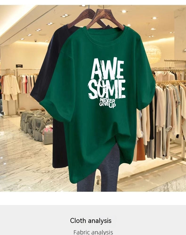 Simple American Letter Crew Neck Cotton T-shirt