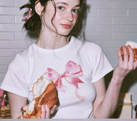 Special-interest Design 23 Summer Hot Girl Bow Round Neck Short Sleeve T-shirt Girl