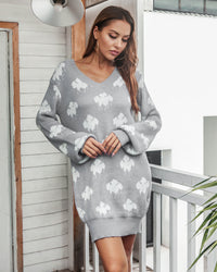 New Autumn And Winter Knitted Lantern Sleeve Dress