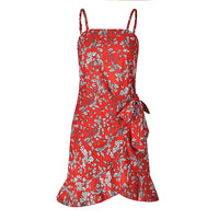 USA SIZE Leaf Print Sling Chiffon Dress Sexy Beach Seaside Vacation Irregular Skirt