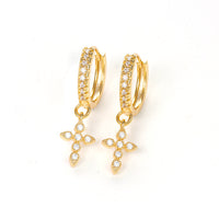 Gold Plated Water Drop Lightning Cross Pendant Earrings