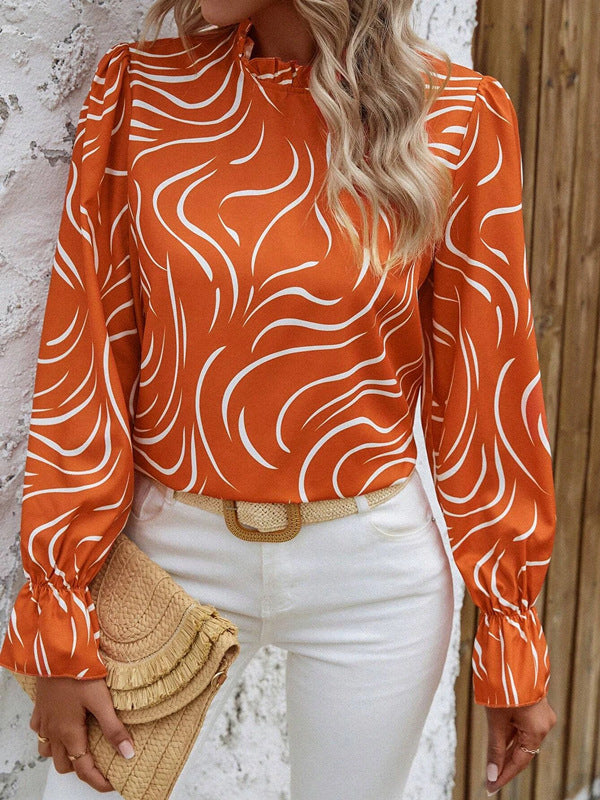 Women's Water Ripple Printed Long-sleeved Top - Chic Angle