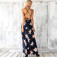 Dress holiday wind Europe and the United States new suspender skirt wave point cross large backless sexy slit long skirt female