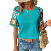 Casual All-match Crocheted Short-sleeved Top - Chic Angle