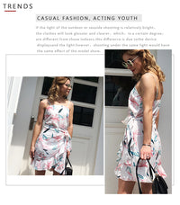 USA SIZE Leaf Print Sling Chiffon Dress Sexy Beach Seaside Vacation Irregular Skirt