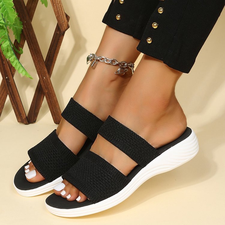 Large Size Fly Woven Mesh Casual Outdoor Platform Beach Sandals