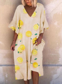 Printed short-sleeved midi dress