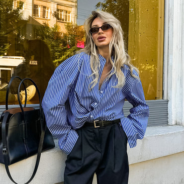 French Style Blue Striped Shirt Design Sense Niche