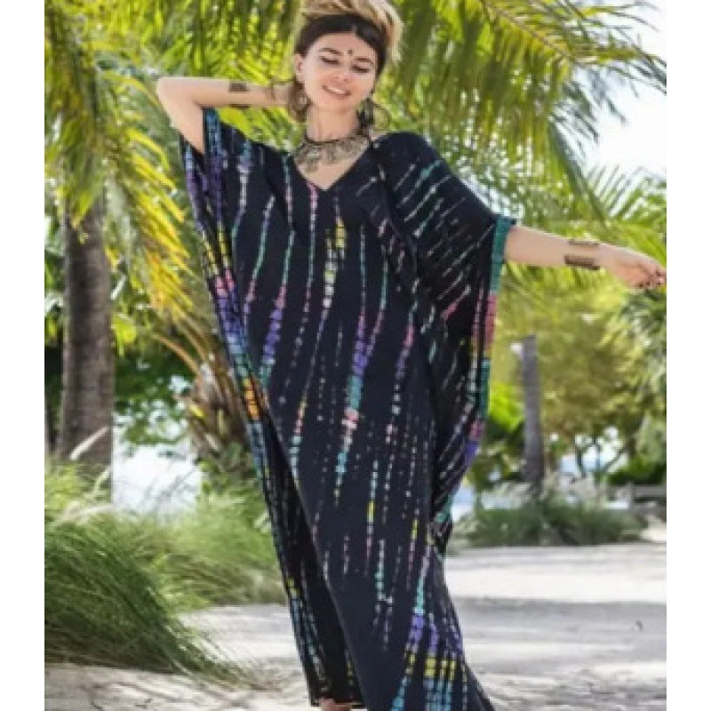 Rayon Printed Blooming Loose Vacation Robe Beach Dress Bikini Sun Protection Shirt