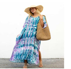 Rayon Printed Blooming Loose Vacation Robe Beach Dress Bikini Sun Protection Shirt