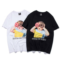 RS tide brand men's spring and summer European and American leisure round neck donuts children's printing lovers short-sleeved T-shirts