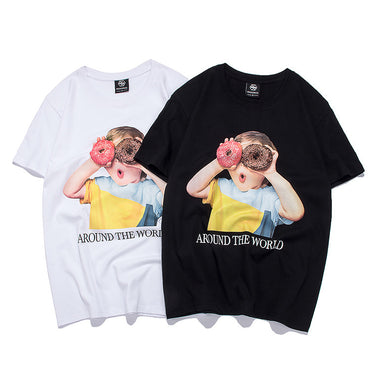 RS tide brand men's spring and summer European and American leisure round neck donuts children's printing lovers short-sleeved T-shirts