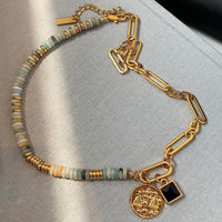 Colored Glass Stitching Beaded Necklace - Chic Angle