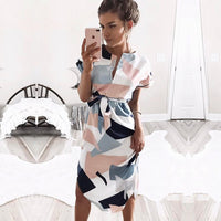 Sexy V-neck print midi dress