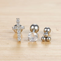 Stainless Steel Round Four-claw Zircon Stud Earrings For Women Simple