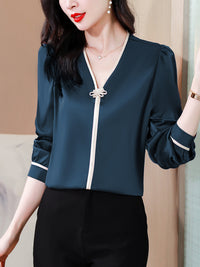 Loose Pullover Shirt V-neck Top