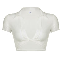 Chiffon See-through Light Lapel Deep V Twisted Super Short Navel Personality Hot Girl Pullover Shirt For Women - Chic Angle