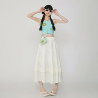 Vintage Cake A- Line Skirt Draping Casual Long Skirt