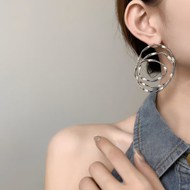 Style Exaggerated Big Circle Three-dimensional Twisted Personality Ear Studs Cold Style High Sense
