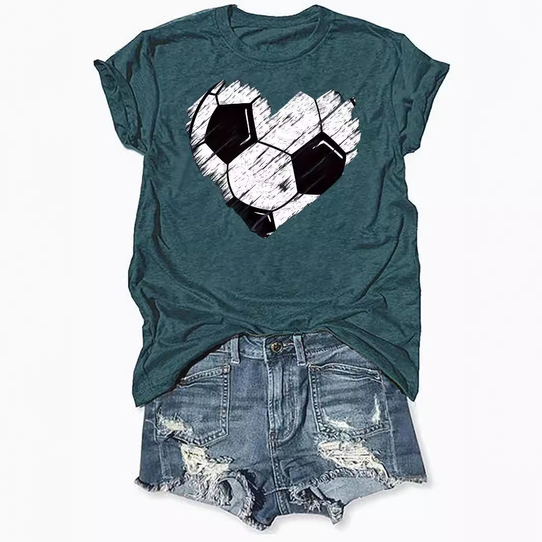 Personalized Love Football Pattern Printed Color Round Neck Short Sleeve
