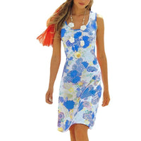 European And American Floral Print U-neck Sleeveless Beach Vacation Mid-length Dress